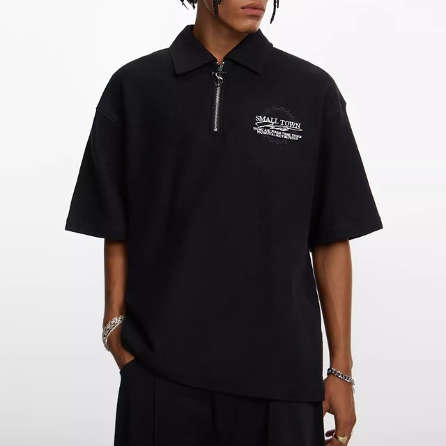 【DRIP5246】STKD Metal Logo Zipper Polo Shirt