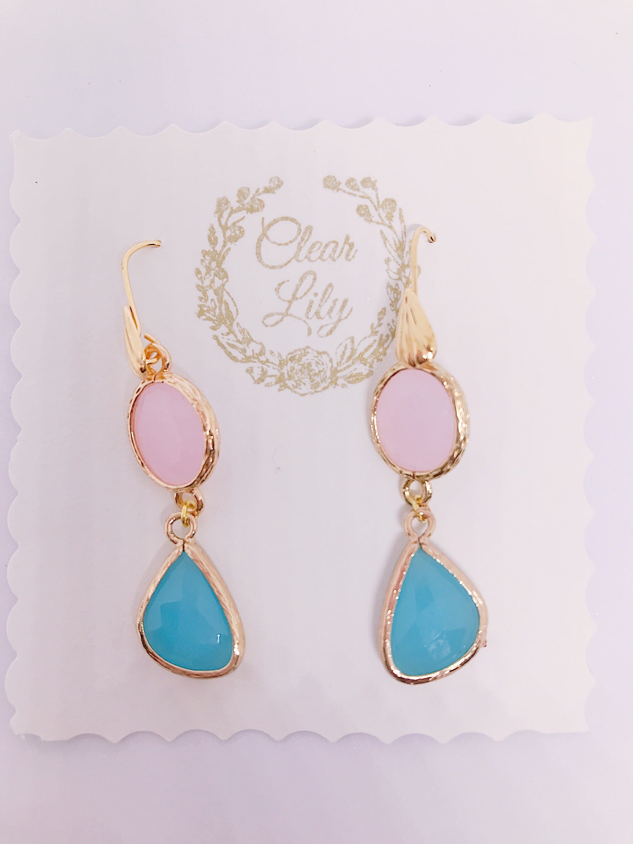 天然水晶ミントブルーのピアス♡mint blue pierced earrings