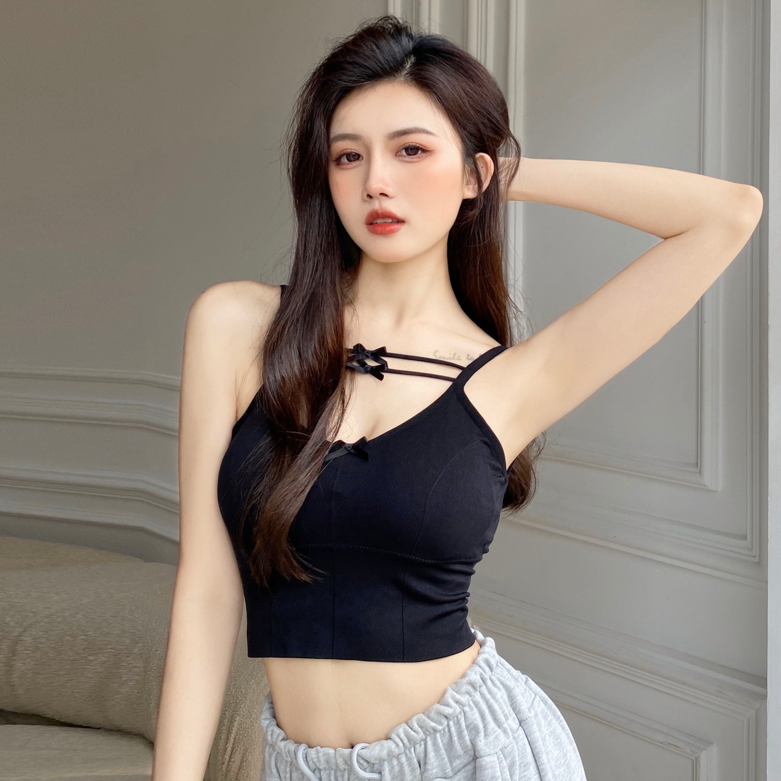 サマースタイルスリムリボントップス 夏物 ピュア ハンチェンe6224466455