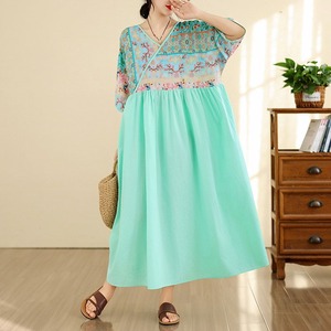 ASYMMETRIC V-NECK PRINT LOOSE MAXI DRESS M-17670