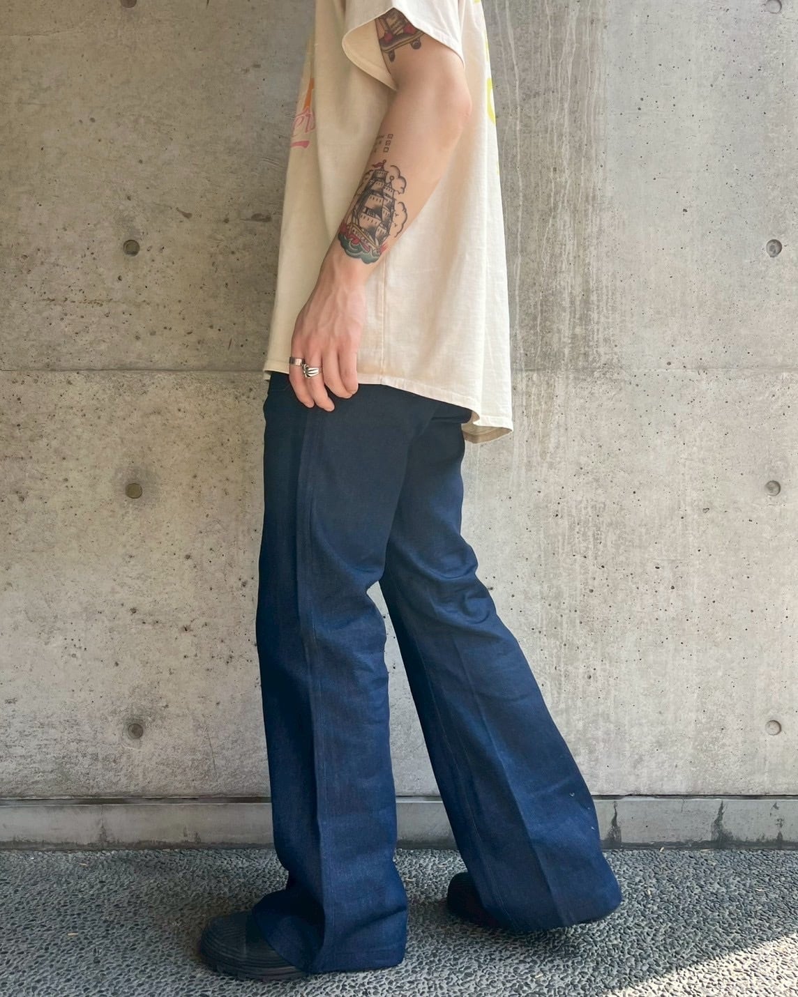 80's SEAFARER セーラー・デニム PX品U.S.NAVY ステンシル 80s 米軍 U.S.NAVY ステンシル フレア デニム セーラーパンツ 32R