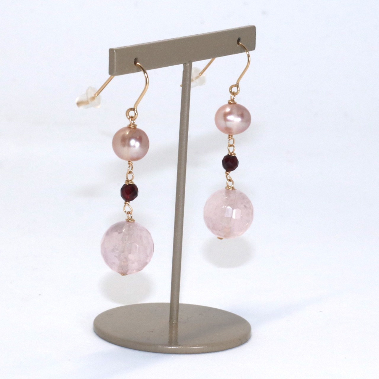 在庫限り 大人可愛い ローズクォーツ ピンク イヤリング・ピアス mm1019