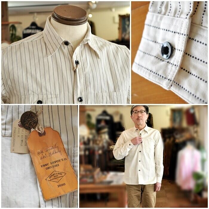 シュガーケーン SUGARCANE ホワイトウォバッシュストライプ ワークシャツ SUGARCANE シュガーケーン ウォバッシュワークシャツ 27076