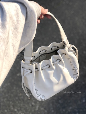 CELINE セリーヌ　トリオンフ　チャーム　レザー　巾着　ハンドバッグ　ホワイト　vintage　ヴィンテージ　オールドセリーヌ　b4mvfc