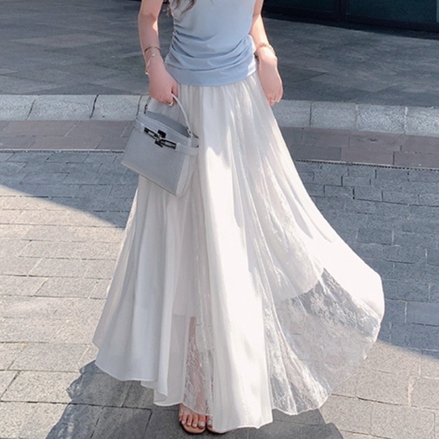 レースラインロングフレアスカート　W00156