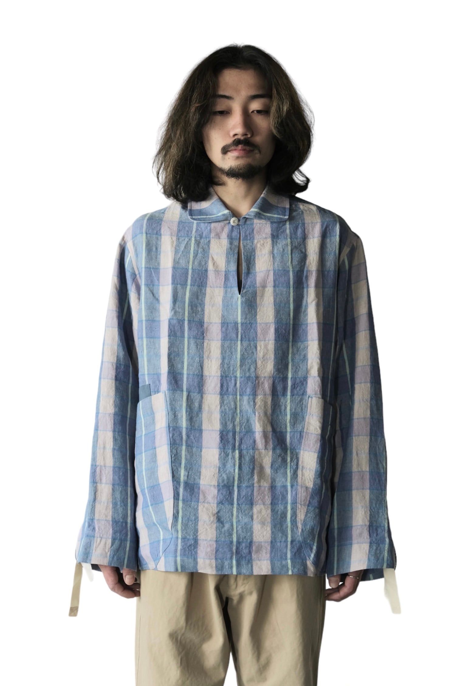 【NICHOLAS DALEY】PULLOVER SHIRT BLUE / LILAC CHECK