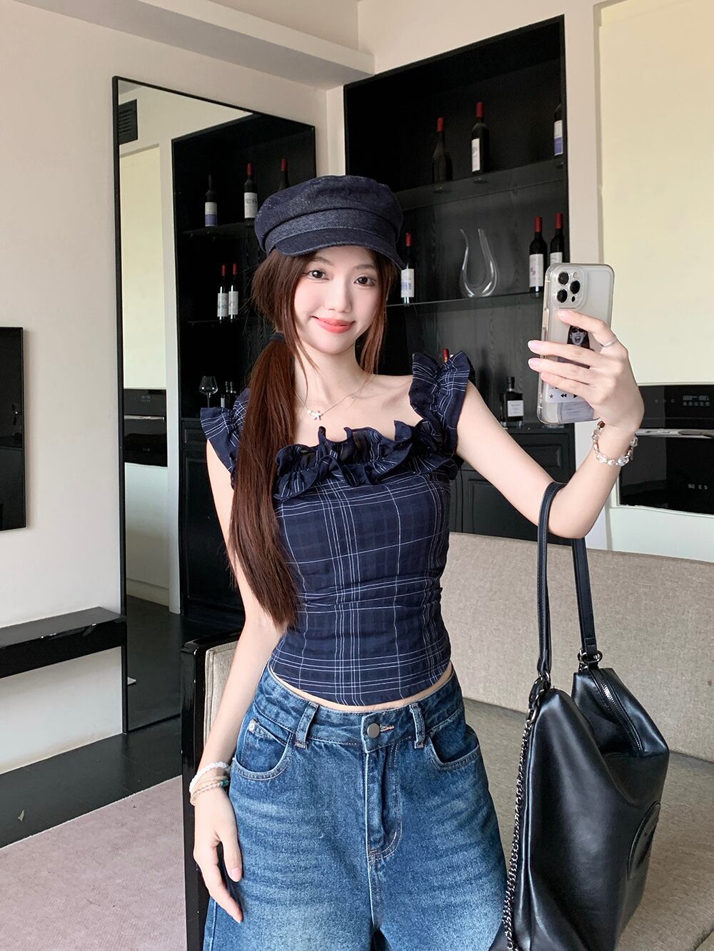 tops】ボートネックチェック柄トップス M32290 | nanastyle