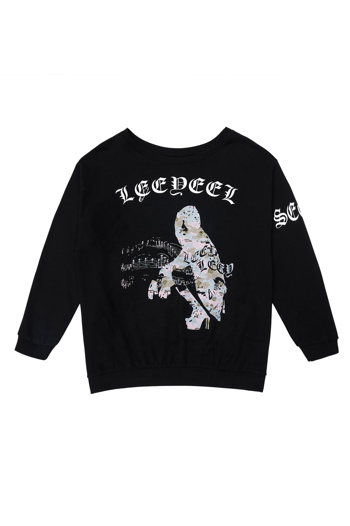 l.e.e.y] GRAPHICS OFF-SHOULDER SWEATSHIRT BLACK 正規品 韓国