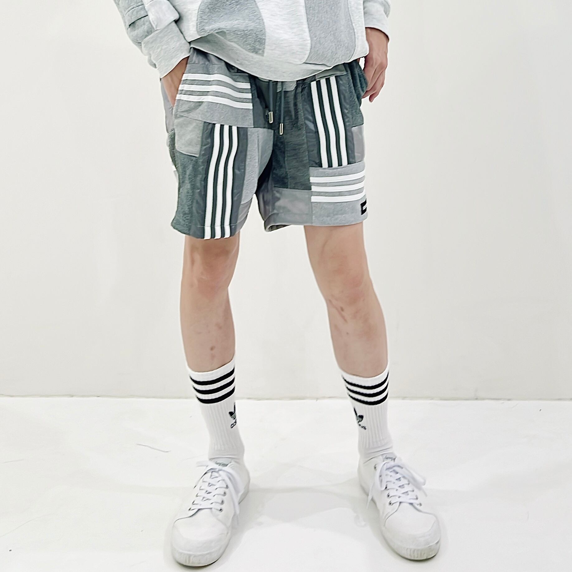 KOH ISHIGURO Upcycled Crazy Patchwork short pants -GRAY- Mens