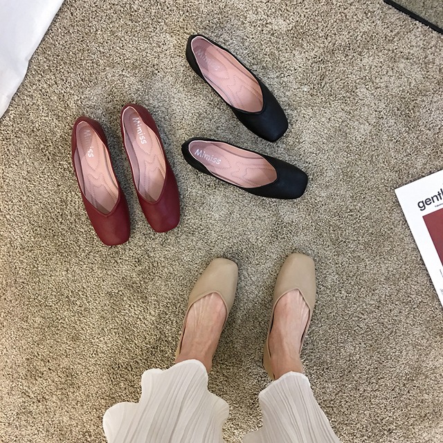 シングルスプリングレッド 靴 シューズ 春物 スクウェア フェイクシューズ56314359796