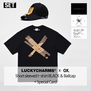 [LKCS] (SET) LUCKYCHARMS x OX. Short sleeved t-shirt black + ballcap 正規品 韓国ブランド 韓国ファッション 韓国代行 lucky charms パーカー ソ・イングク