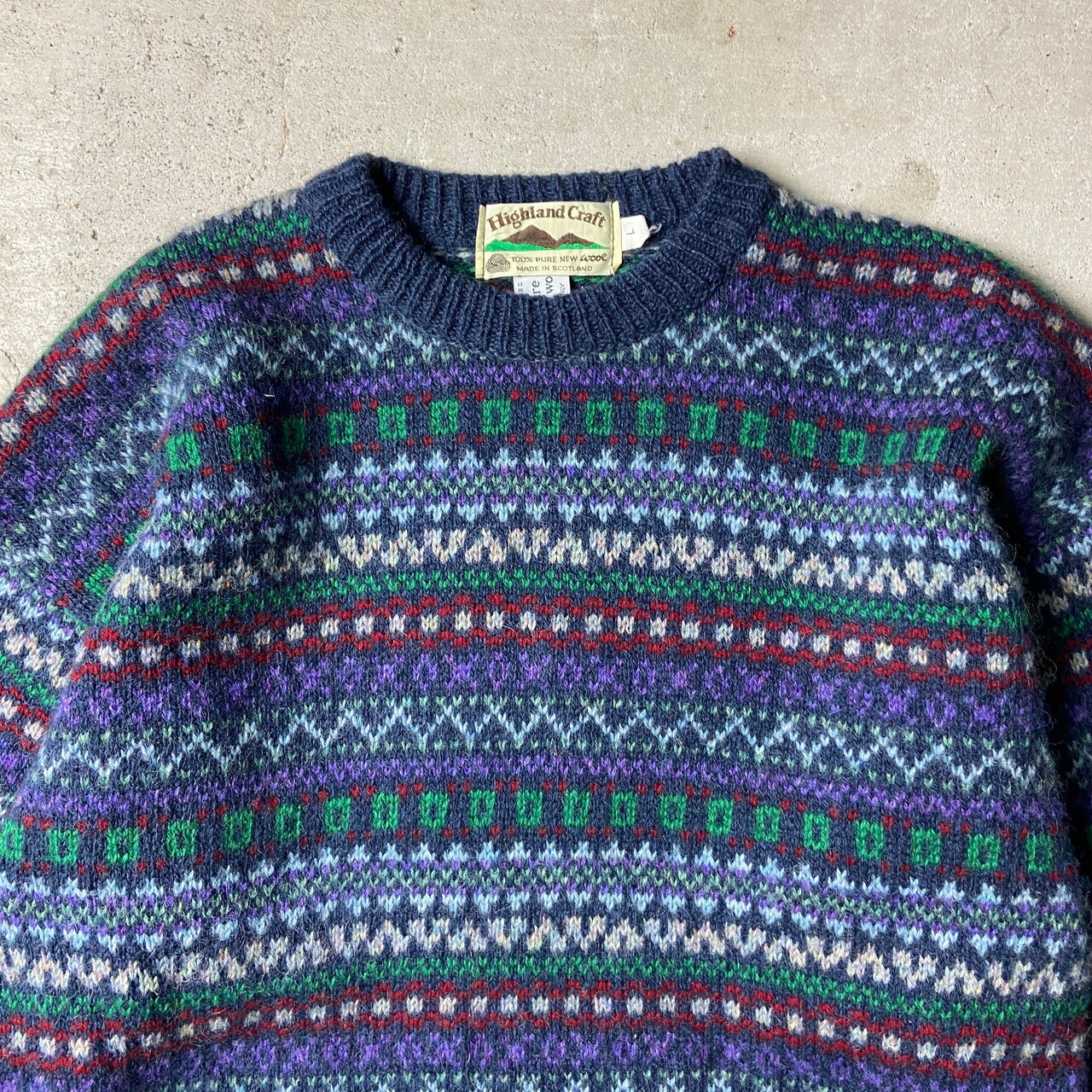 スコットランド製 Highland Craft ウール ニットセーター ノルディック 