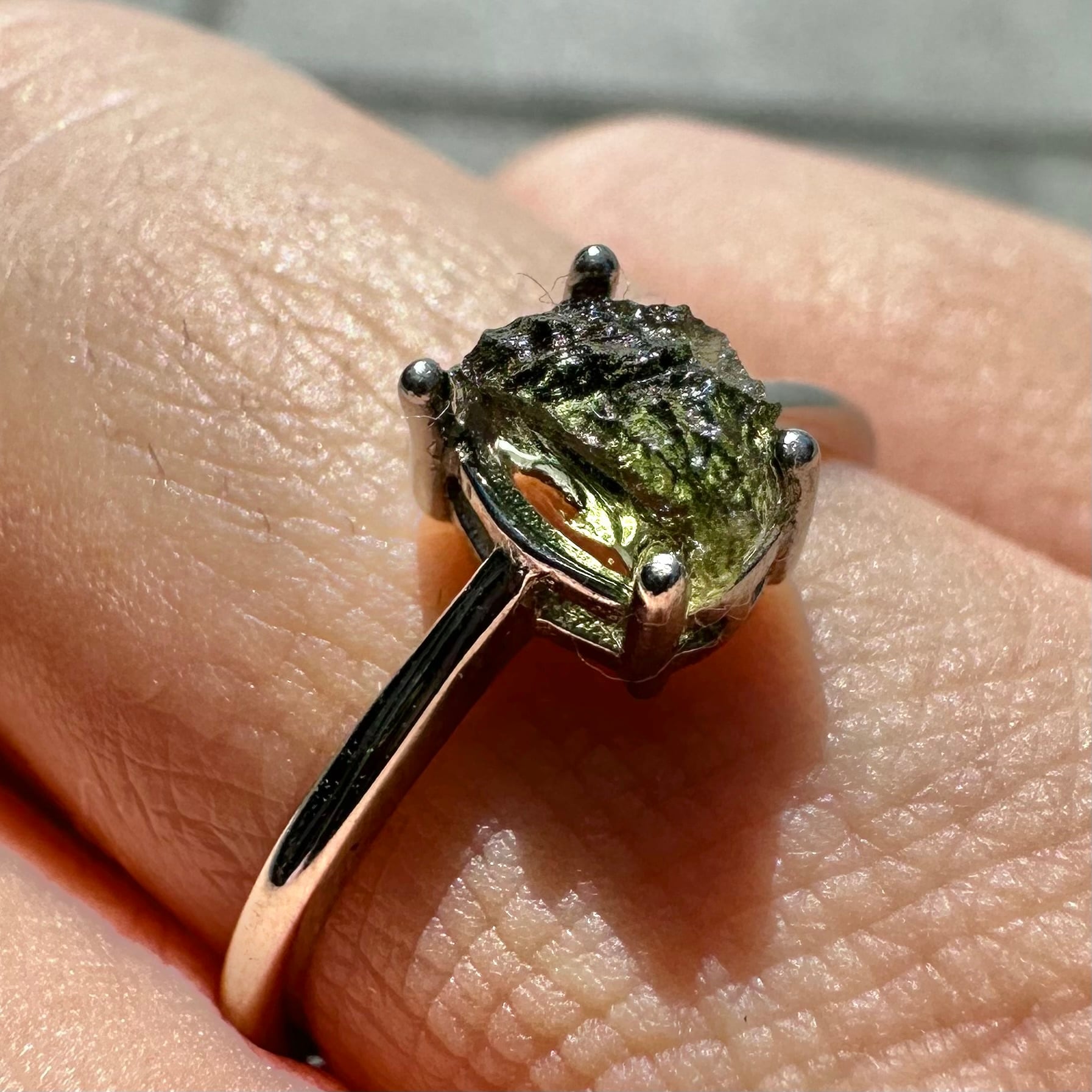 モルダバイト Silver925 フリーリング ☆モルダバイト パラサイト隕石