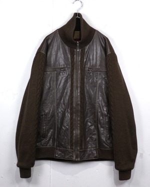 【Caka act2】“TORRAS” Leather Switching Vintage Zip Up Knit Jacket