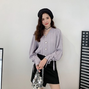 【韓国通販 dgo】ファッションストライプシャツ 2020年 春 女性 カジュアル ニッチ 長袖