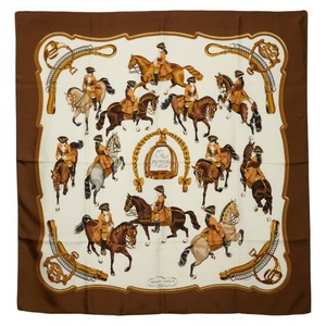 エルメス カレ90 REPRISE 乗馬風景 スカーフ ブラウン マルチカラー レディース HERMES 【中古】