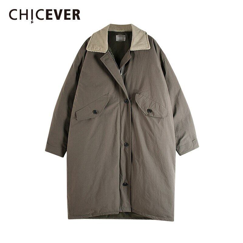 CHICEVERパッチワークパーカーレディースラペル長袖ルーズ特大厚手のコットンコート2020WinterTide ロング ウィンター 冬物 6base568725352602