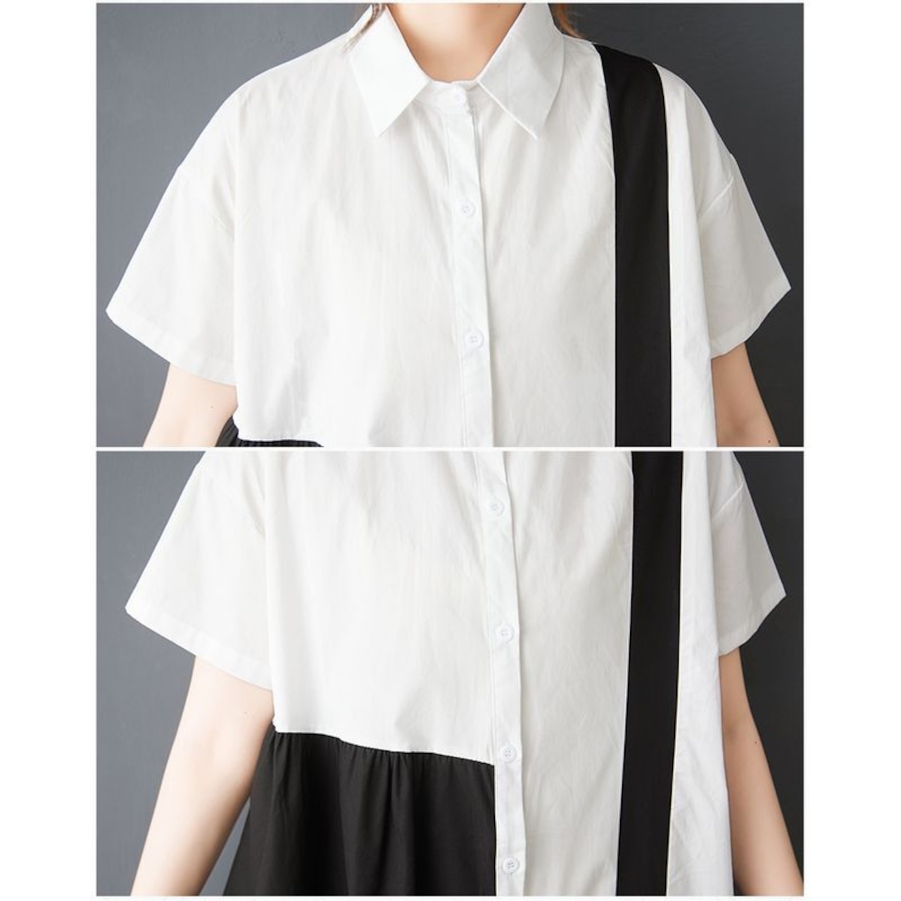 カラーブロック 花モチーフ ワンピース 30198