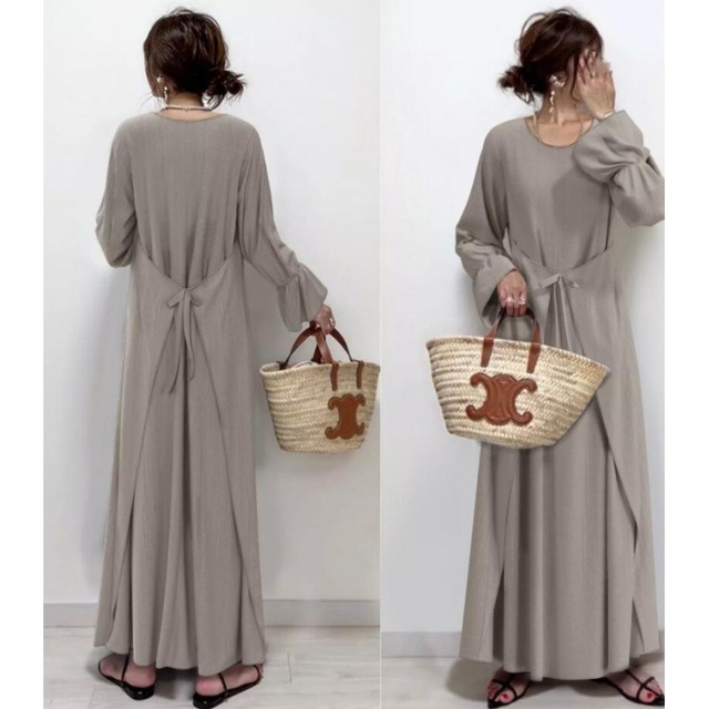 初回送料無料　秋冬の新作日系ゆったりパッチワークフレアスリーブワンピース　カジュアルワンピース