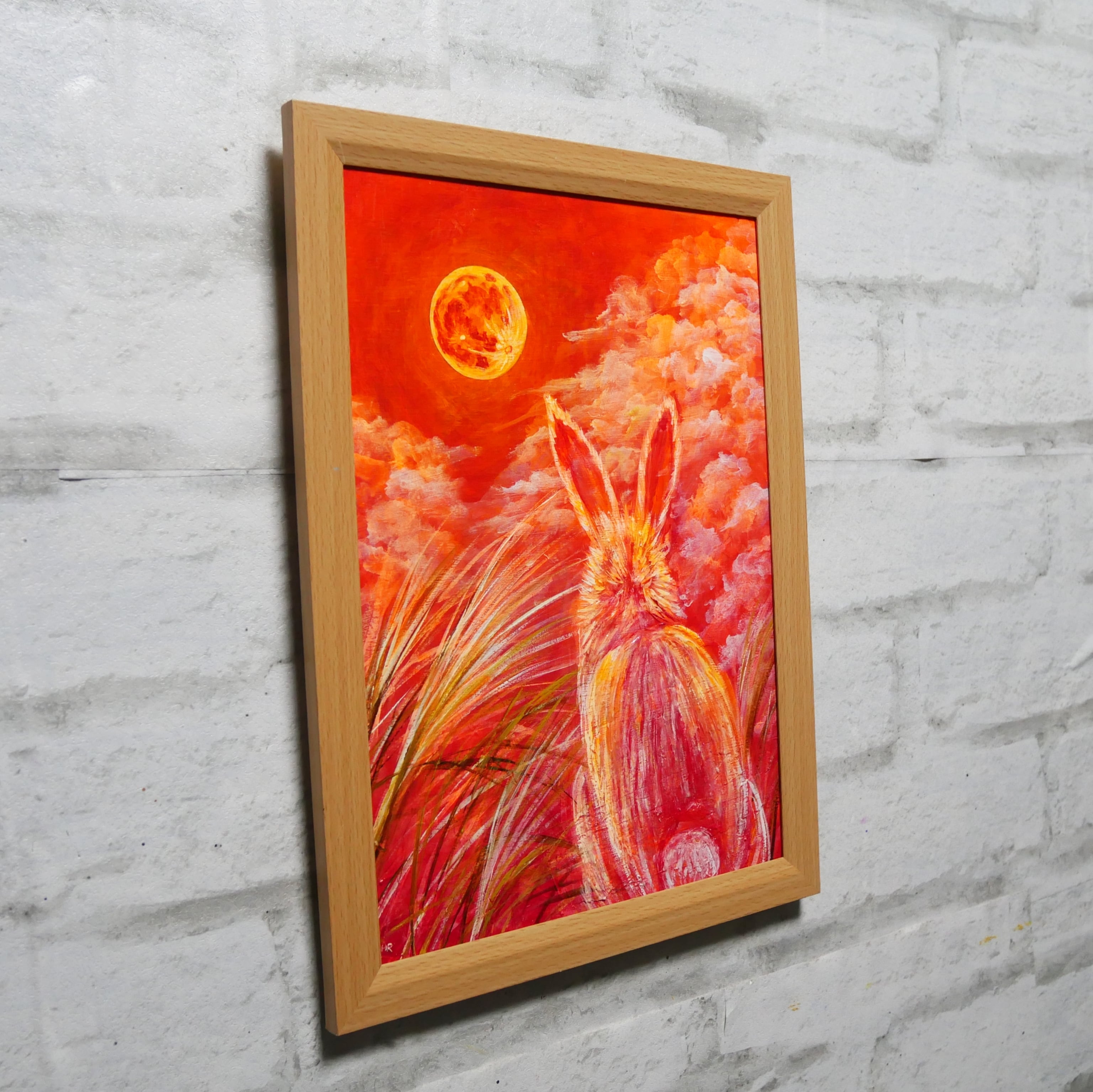 油絵 油彩 油彩画 絵画 絵【オレンジの月うさぎ】 | HIROSHI1990