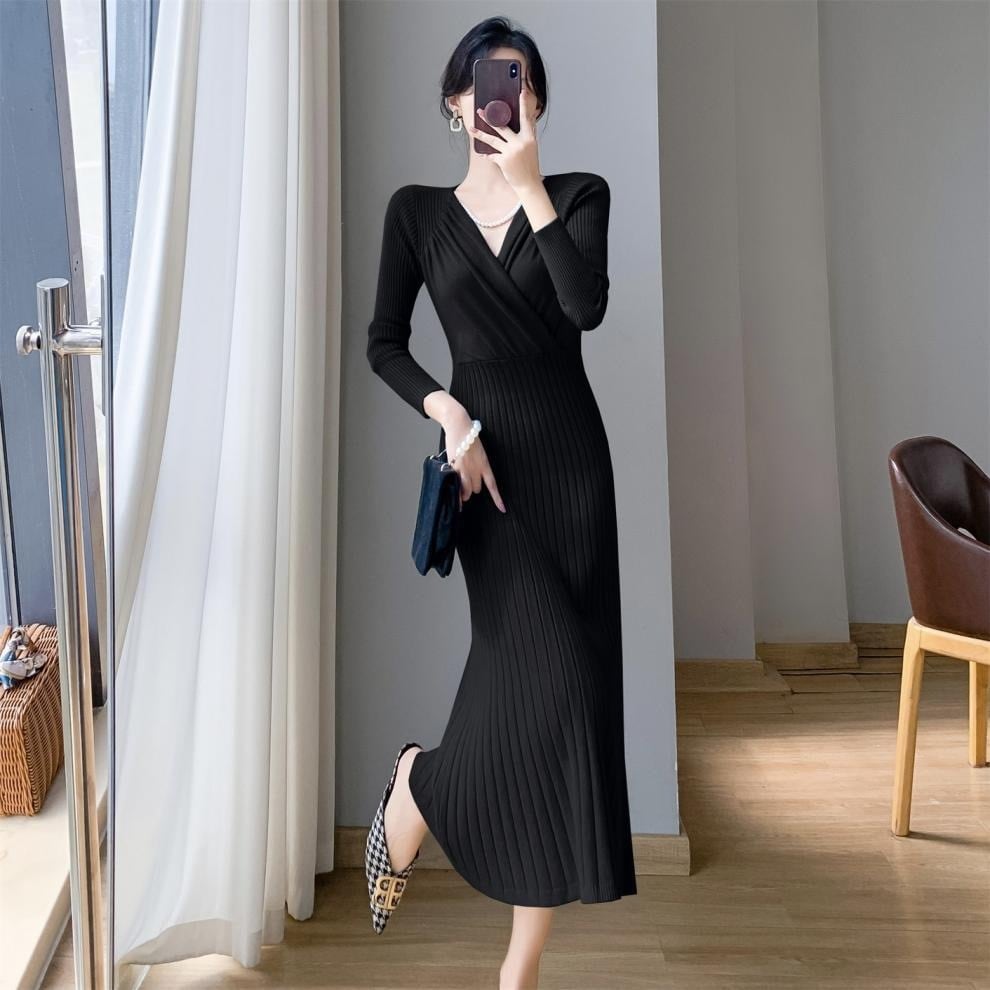 フレンチレトロ パール付きニットワンピース ◆4col YH8844