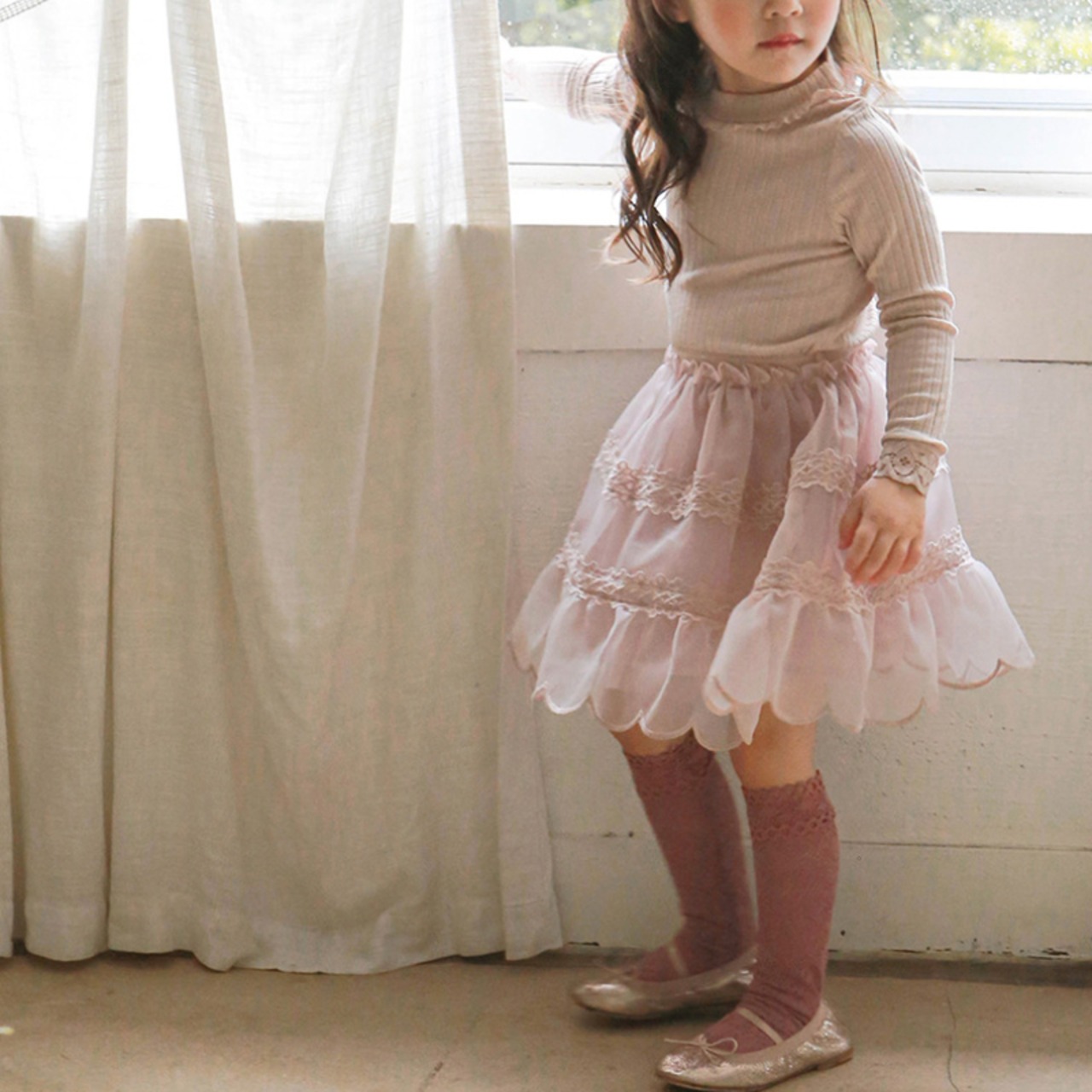 秋花びらフリルパフスカート