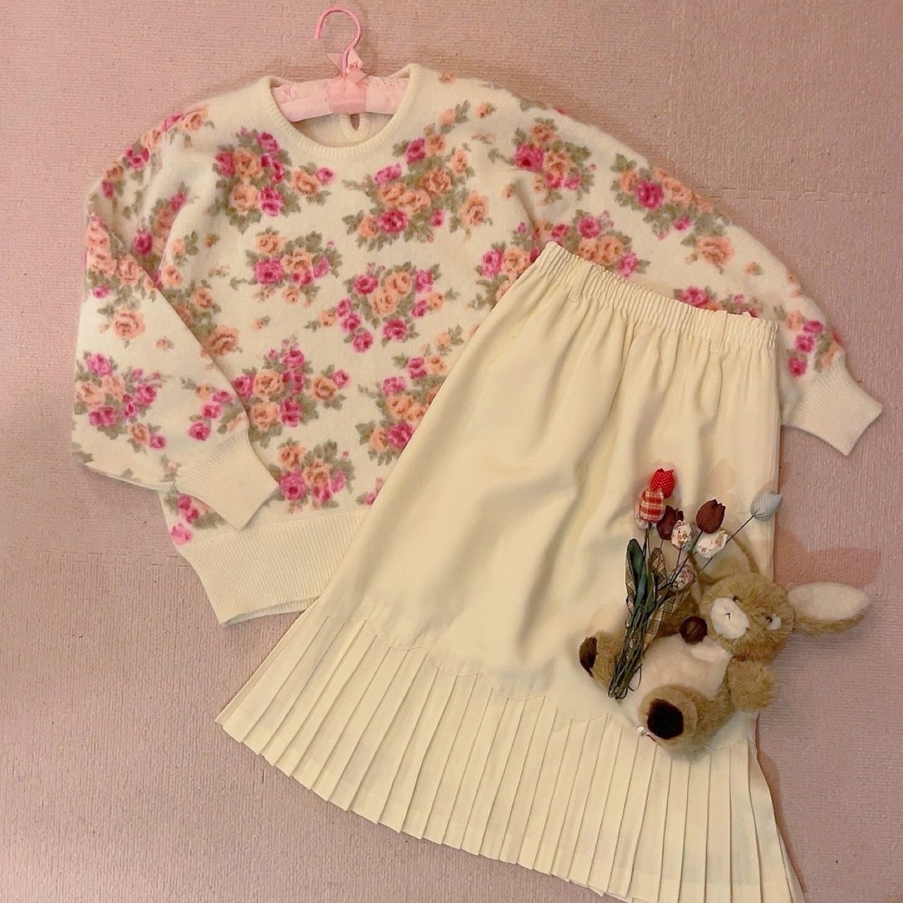 pink rose angora knit sweater