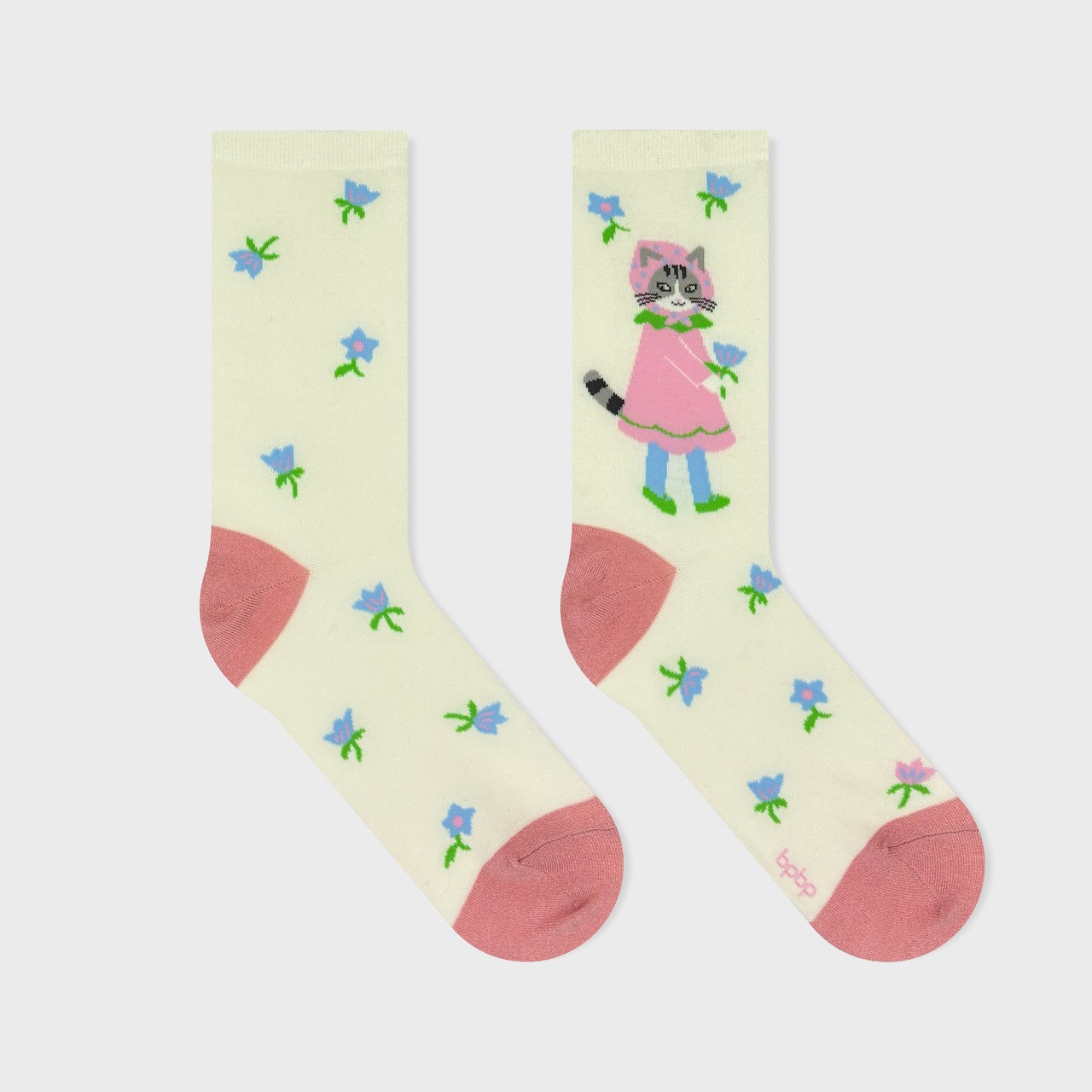 【Aiko Fukawa】布川愛子 SOCKS お花を運ぶ猫  アイボリー ソックス