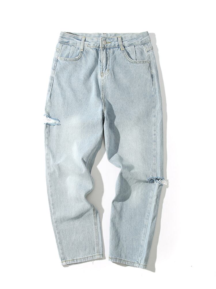 全1色 デニム パンツ ストレート カジュアル ダメージ おしゃれ