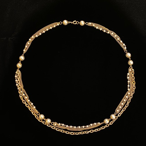 Multi chain & fake pearl long necklace