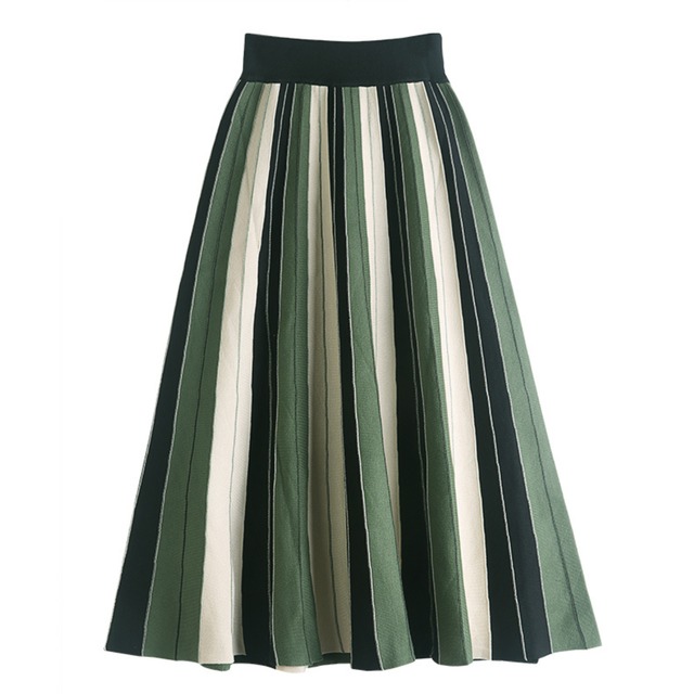 レトロ ストライププリーツ Aラインスカート Ln00025