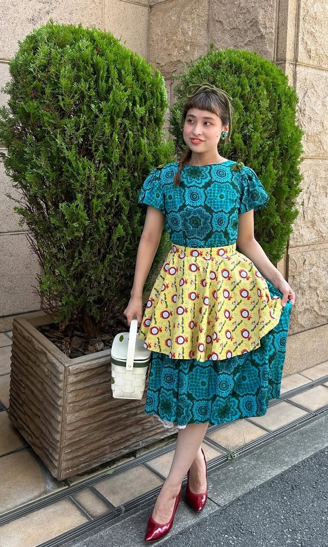 50’s 60’s jade green flower print dress