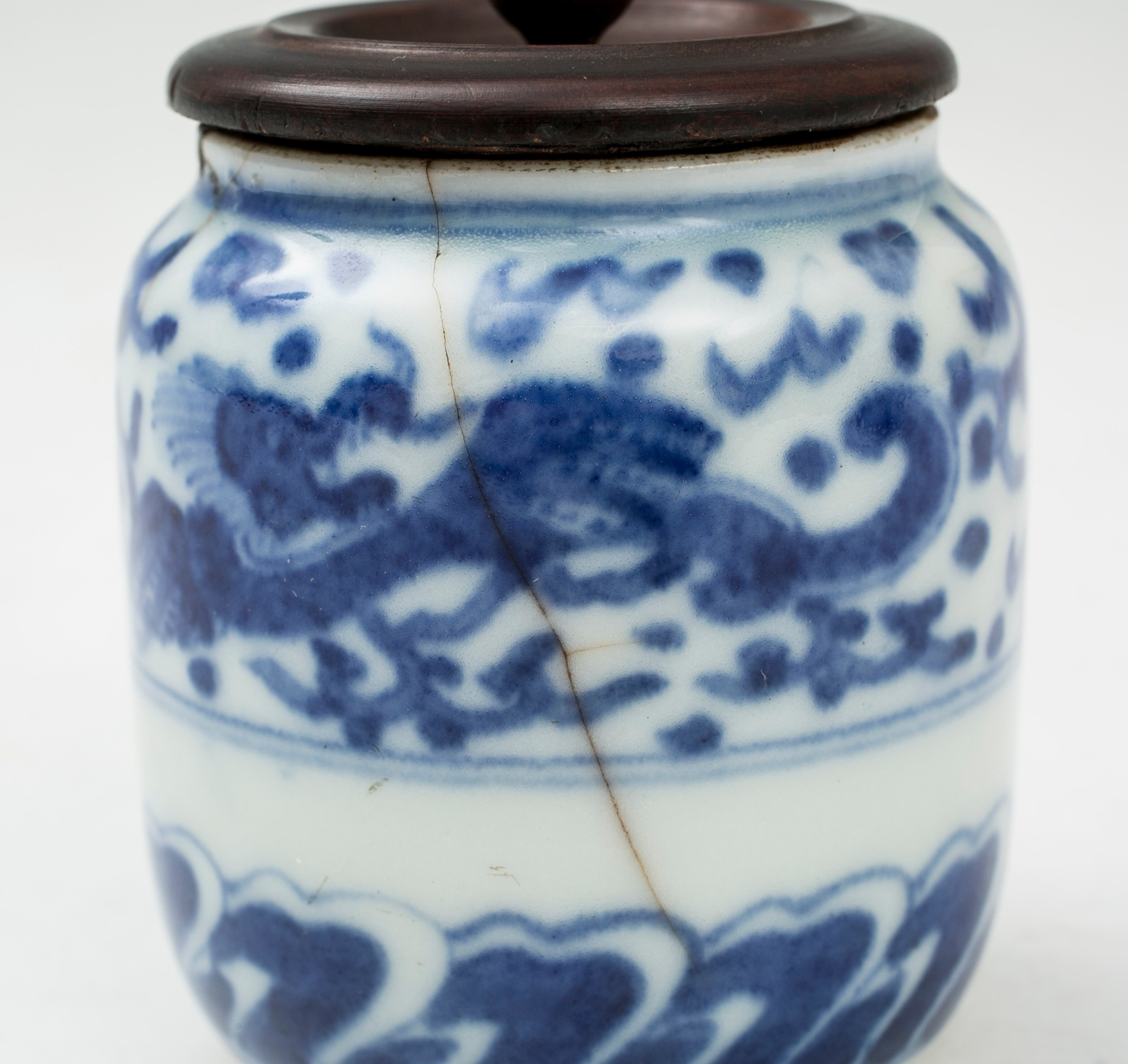 商談中】染付 唐物 古染付 雲龍 茶入 茶壺 茶心壺 棗 茶器 唐木蓋 骨董 