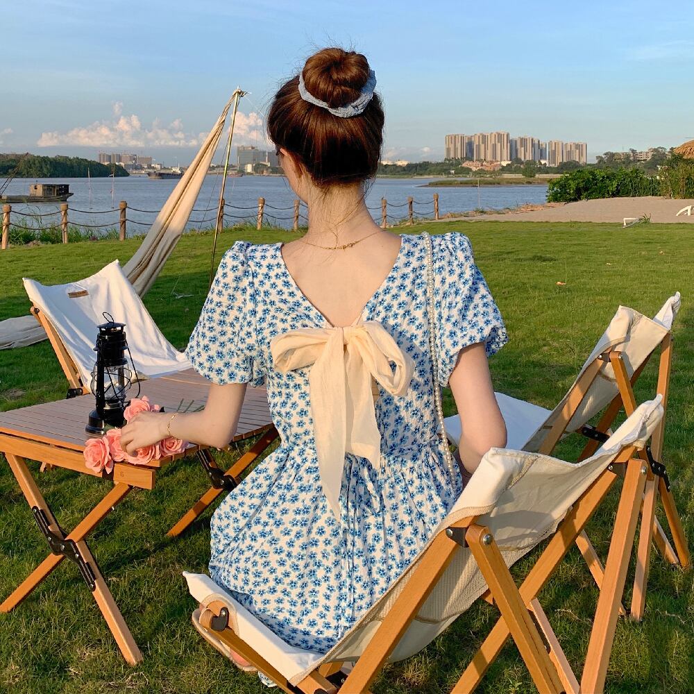 スリーブフローラルドレス サマーロングスカート 夏物 花柄 YY-ファッション40156998286