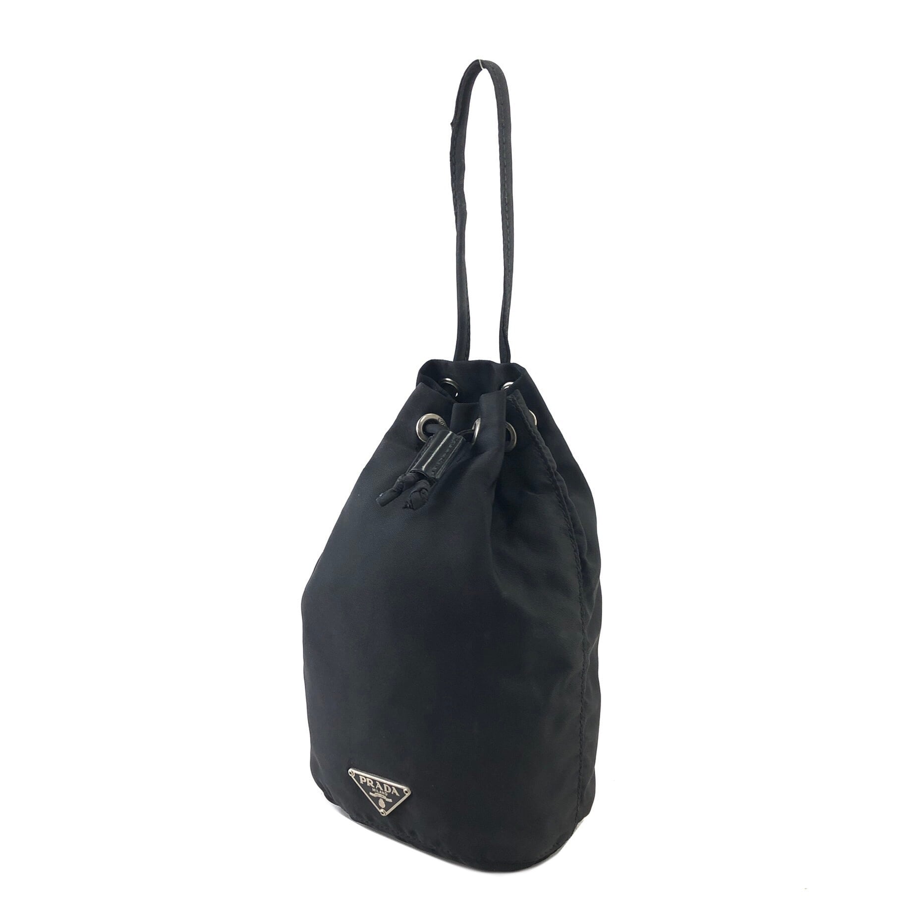 PRADA プラダ ナイロン 巾着 ショルダーバッグ 三角ロゴ ブラック 黒 PRADA プラダ トライアングルロゴ ナイロン 巾着 ミニバッグ