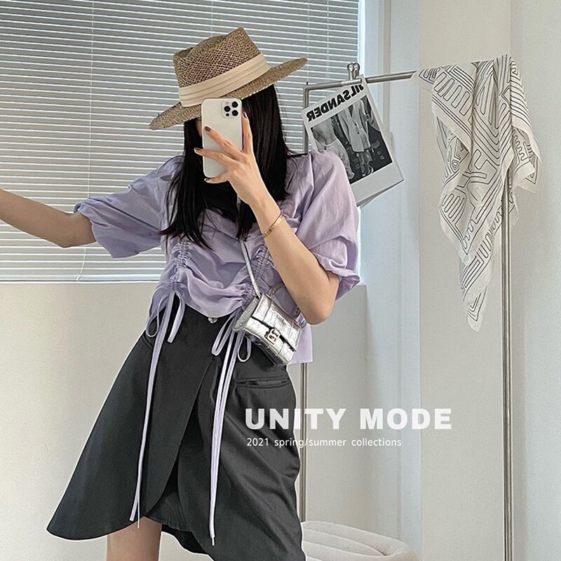 スカート サマーカジュアルスリットハイウェストウェストポケットAライン 夏物 ビッグFスモールZ韓国51279291355