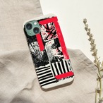 受注生産 iPhoneケース 赤い紙片と黒白ストライプのコラージュ｜ZINEコラージュ ZINE042C