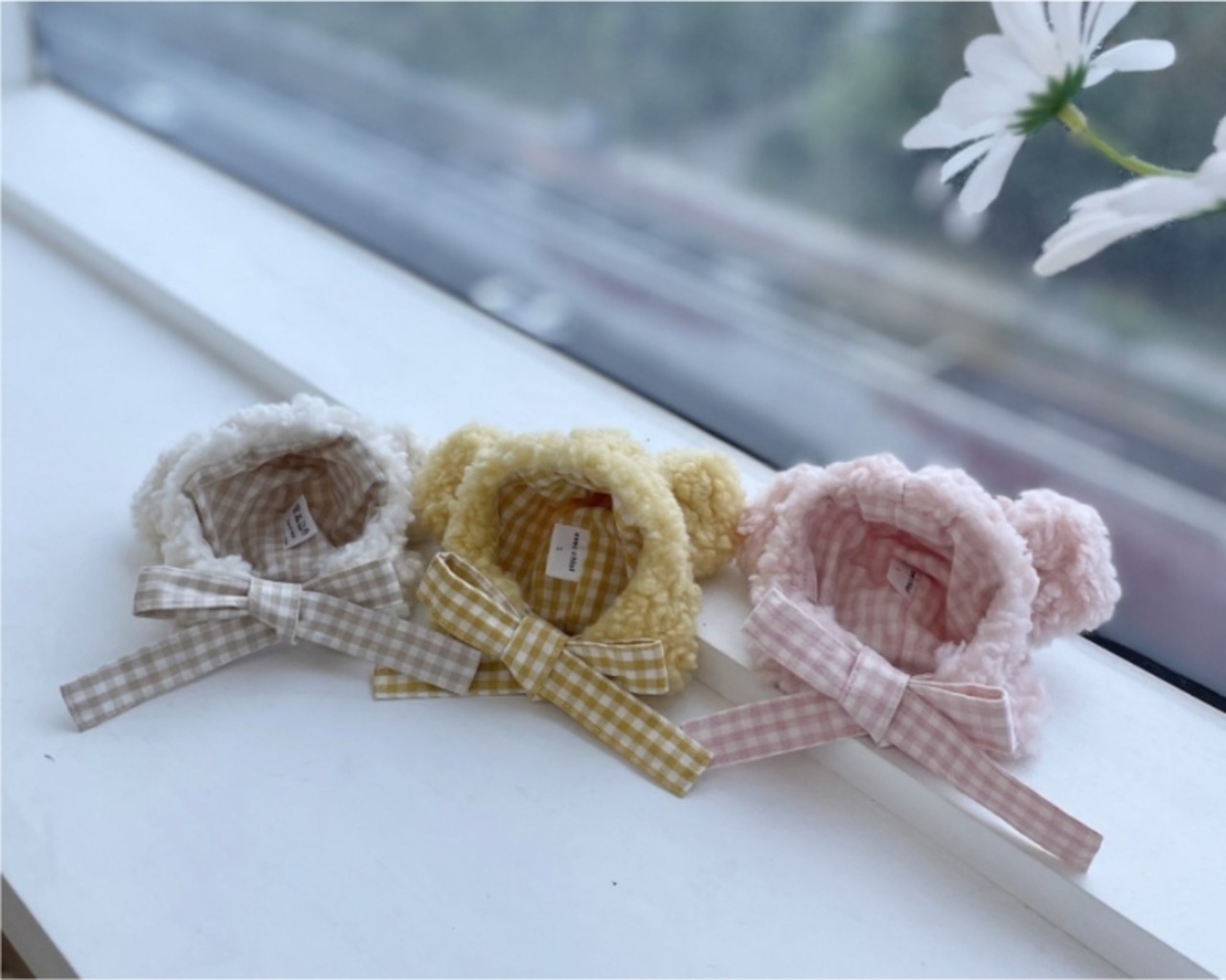 即納【avec chiot】Bear Fur Hat - Vanilla／Yellow／Pink