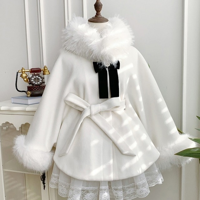 【予約商品】量産型 大人ロリィタ ファーカラー付きケープ風コート 4点セット 冬アウター