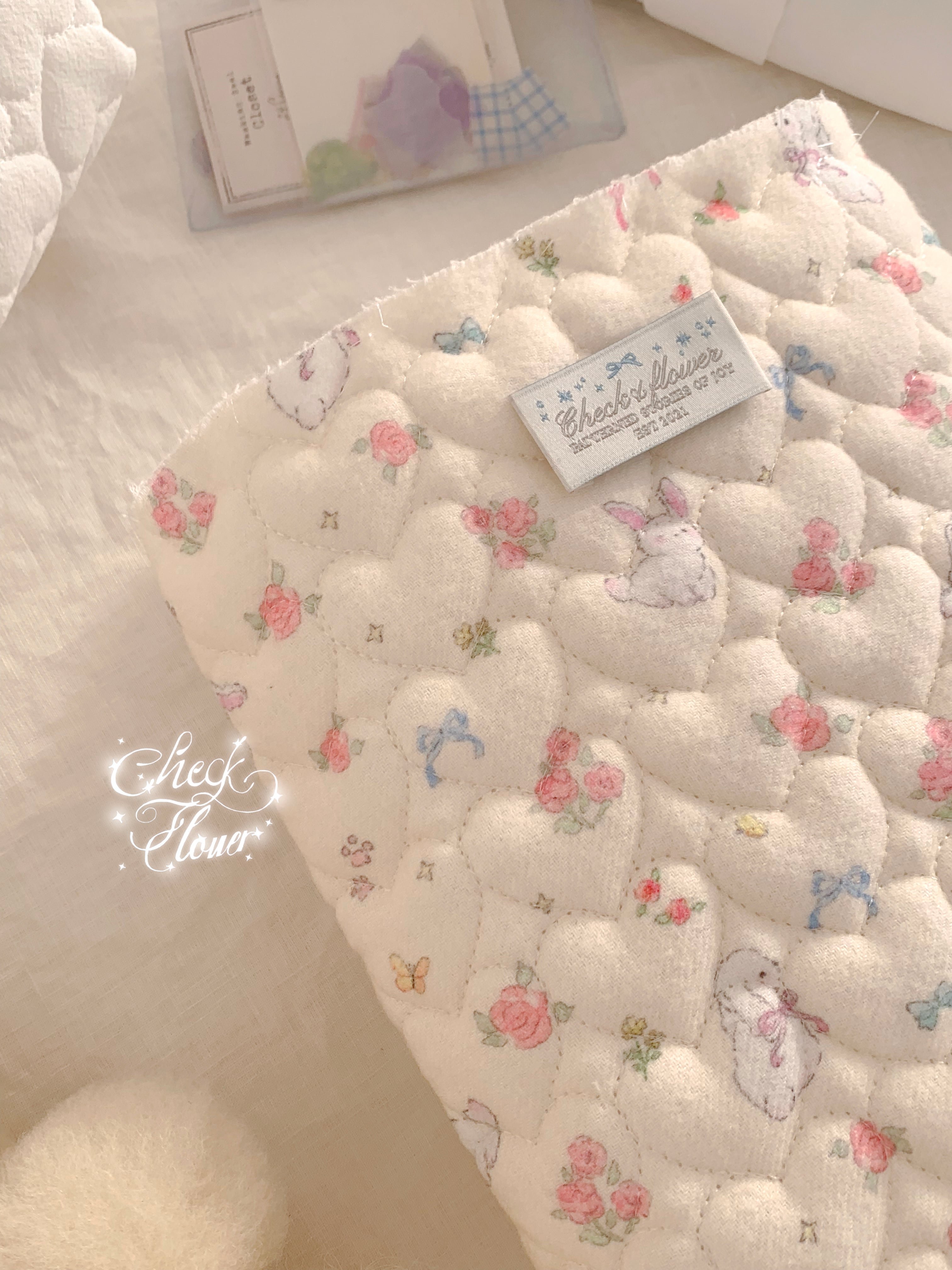 【即納】お花とうさぎ描画(キルト生地)