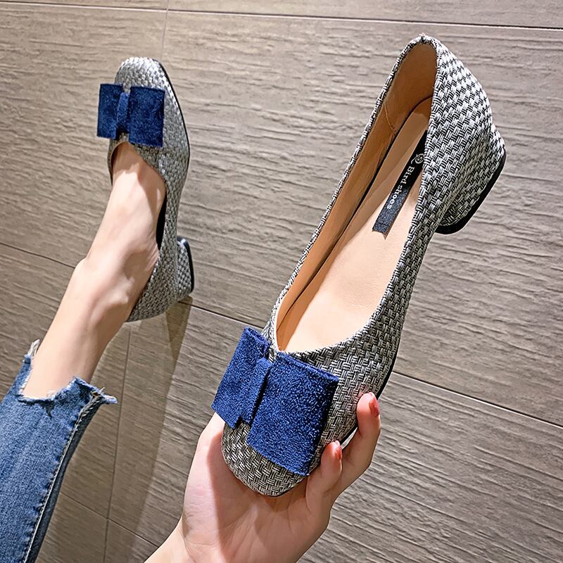 レディースレッドスタイルリボンヒール 靴 シューズ ハイヒール スクウェア フェイクシューズ66633355383