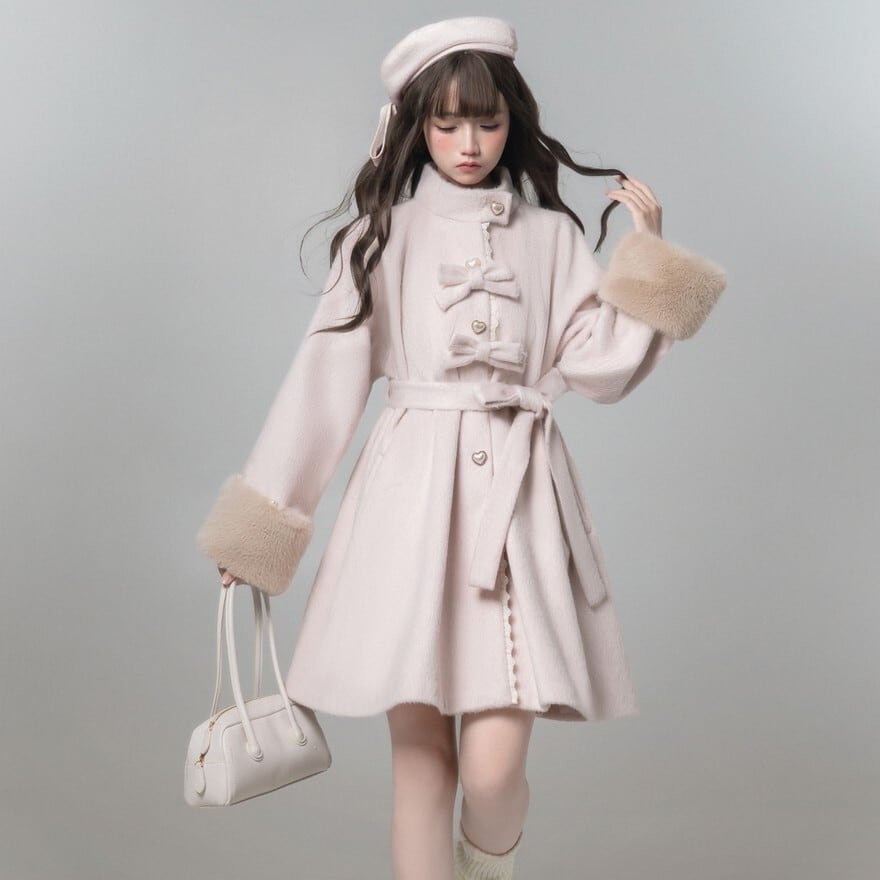 量産型 Aラインロングコート リボン×ファー×フリル 参戦服向け｜WithU