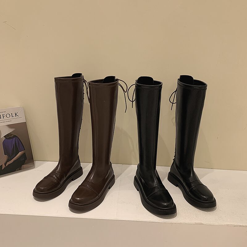 ロングブーツウィンターカジュアルブラック 靴 シューズ 冬物 ラウンドトー フェイクシューズ2596810832