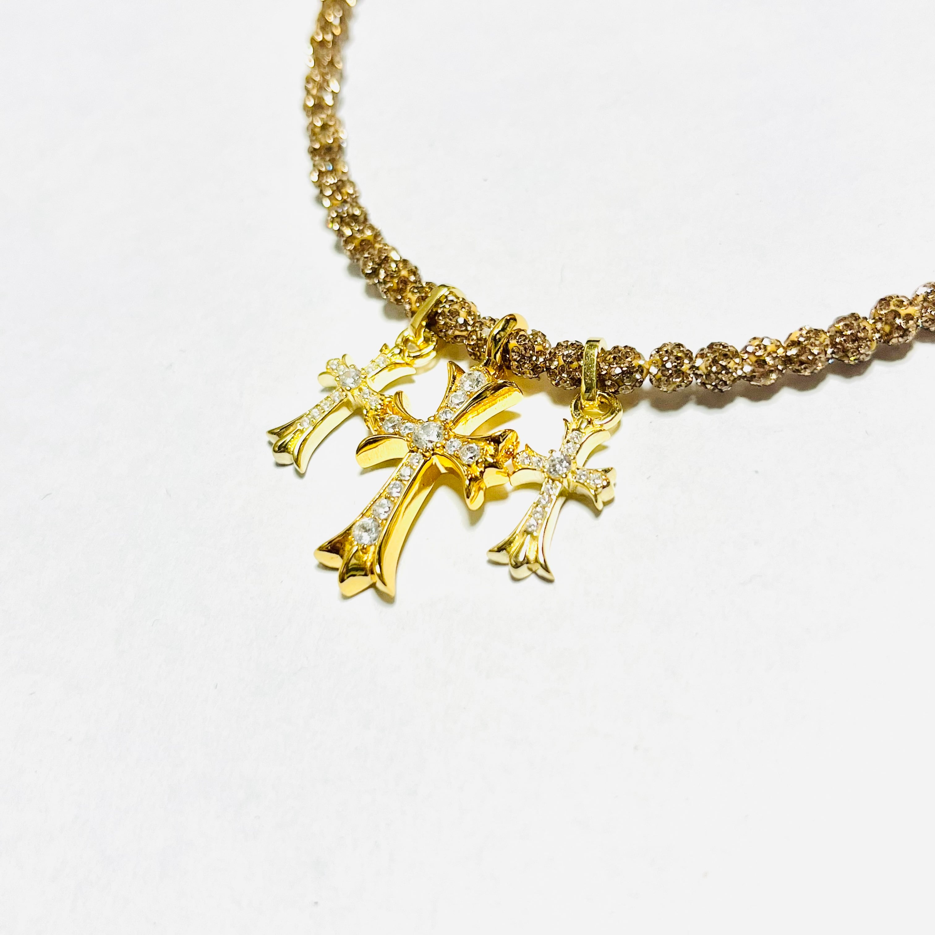 クロス3連ゴールドネックレス | StoneJewelry