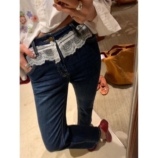 denim lace slim flare-pants 2litr05705