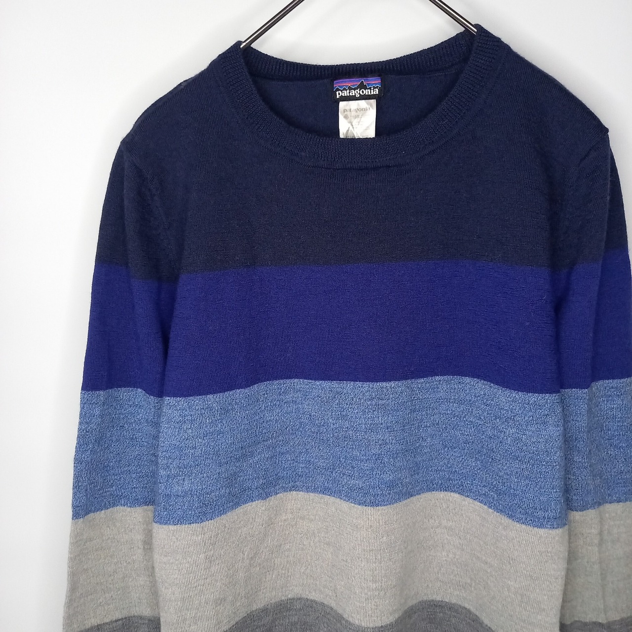 パタゴニア　メリノウール　ニット　セーター　薄手　ロンT　ボーダー　ネイビー　S