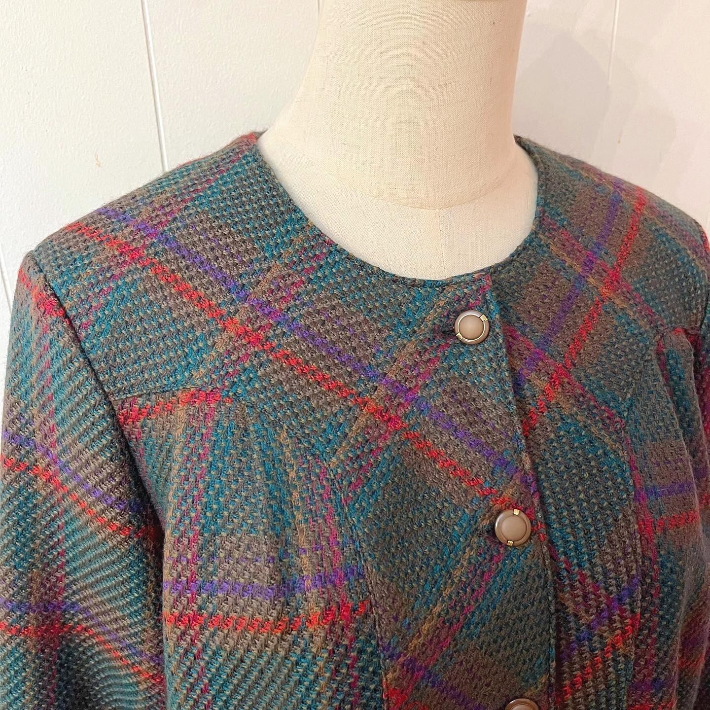 green check a line wool one-piece