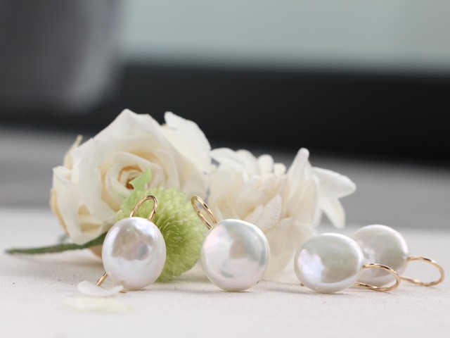 14kgf- coin pearl pierced earrings