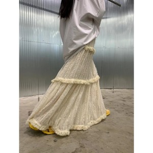 elegant elastic lace fringed skirt