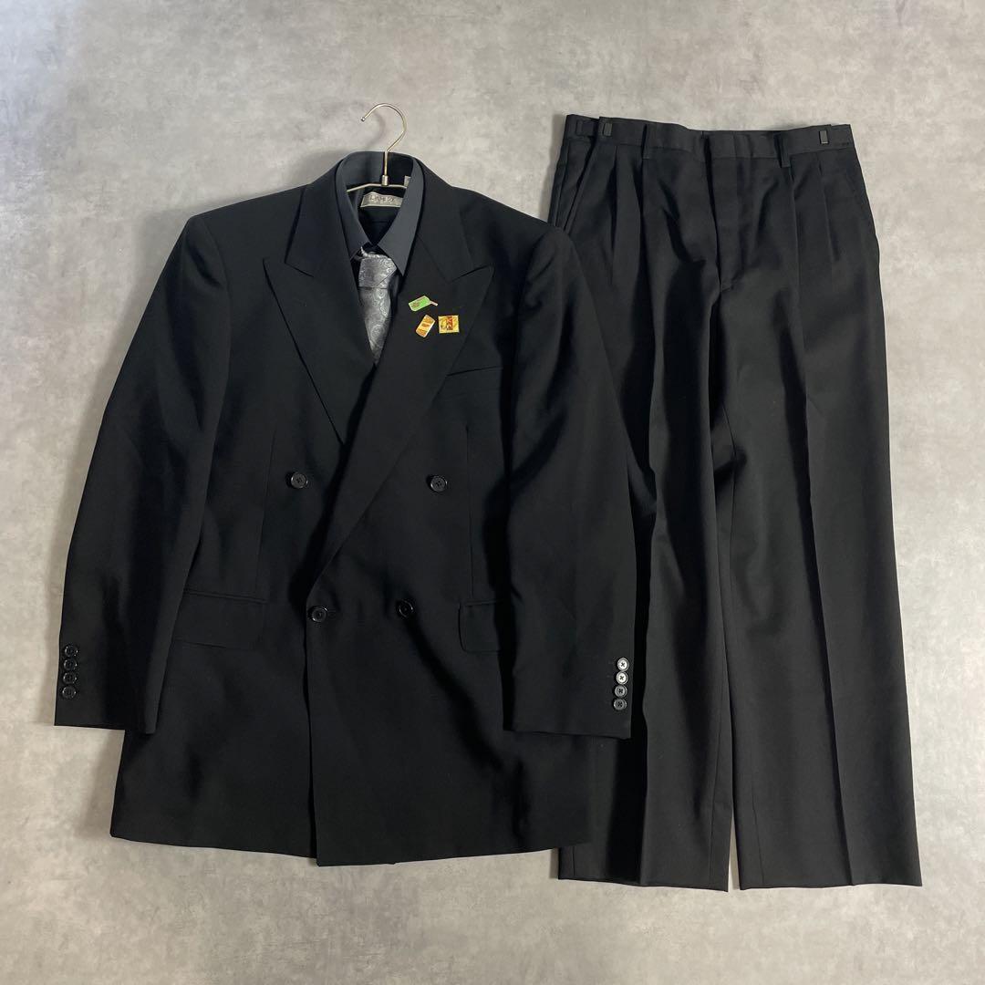 90s ヴィンテージ スーツ ダブル セットアップ ピンズvol.82 ブラック